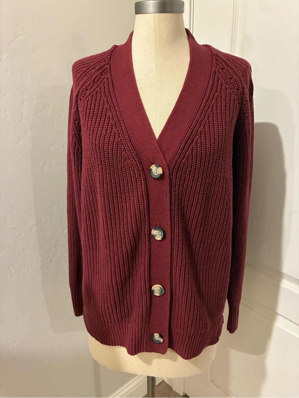 GAP Women's Burgundy Button-Up Knit Cardigan size L